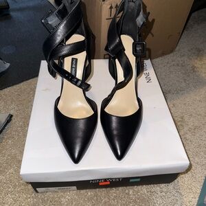 Nine West Black Strappy Heels with Buckle